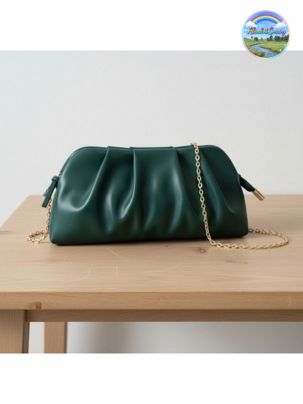 Pleated PU Leather Clutch Vegan Evening Bag Detachable Chain Strap